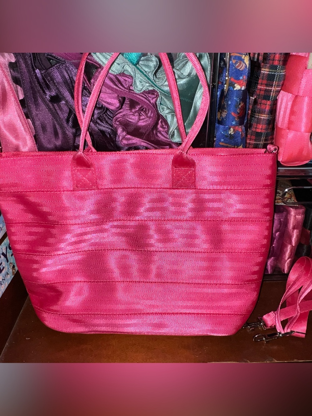 Harvey’s Seatbelt Handbags Melon Hot Pink Medium Streamline Tote Handbag